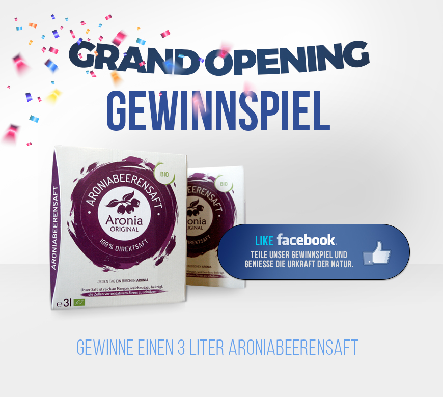 Gewinnspiel, gewinne einen 3 Liter Aroniabeerensaft.